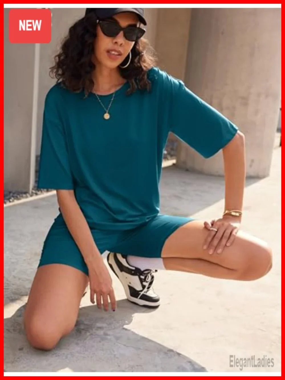 Moisture Wicking 2 Piece Lounge Set - Oversized T-Shirt & Biker Short Matching